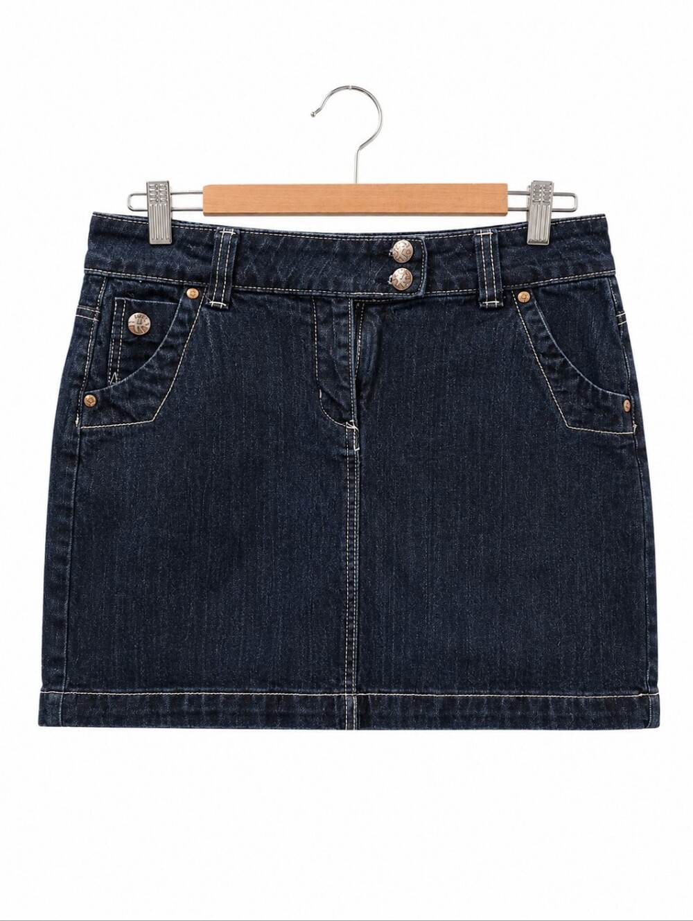 Micro mini skirt Dark Wash Denim Y2K Size 9/10 Stretch bimbocore - Picture 2 of 7
